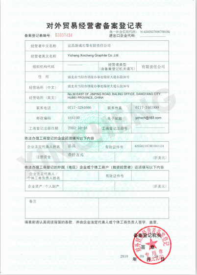 新成石墨对外贸易经营者备案登记表